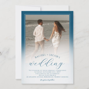 Invitation Mariage moderne Ocean Blue Ombre 2 photos