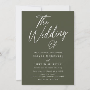 Invitation Mariage moderne Olive Green Script