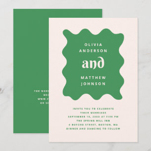 Invitation Mariage Moderne Ondulé Vert   QR Code Ludique