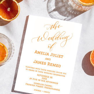 Invitation Mariage moderne orange et blanc simple