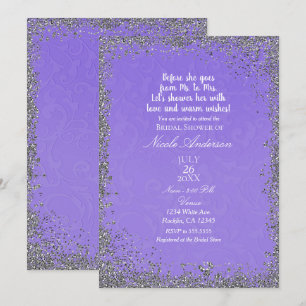 Invitation Mariage Moderne Pailleté Argent Texture Violette