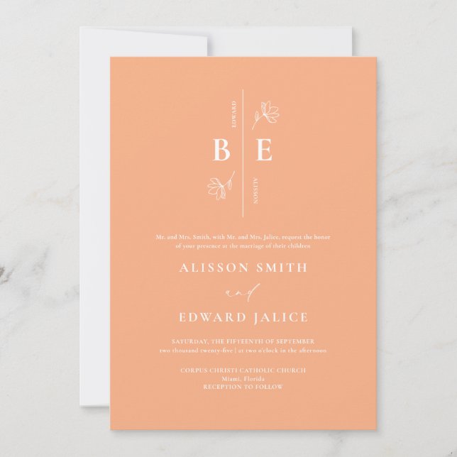 Invitation Mariage moderne Peach Fuzz (Devant)
