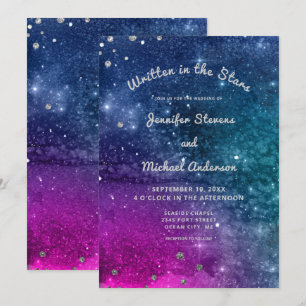 Invitation Mariage moderne Peacock Blue Silver Aquarelle