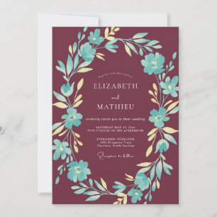 Invitation Mariage Moderne Peint en Marron Aqua