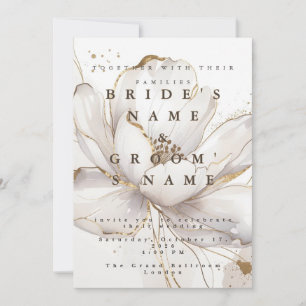 Invitation Mariage moderne personnalisable blanc Magnolia or