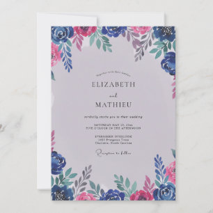 Invitation Mariage Moderne Pétale Magenta Cobalt