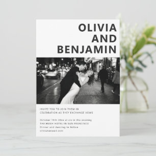 Invitation Mariage Moderne Photo QR Noir Blanc Gras