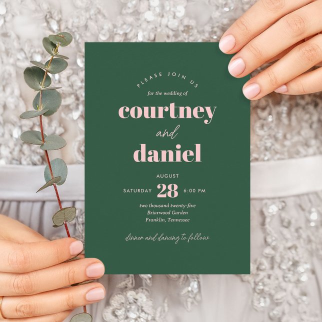 Invitation Mariage moderne Pink Green à la mode (Créateur téléchargé)