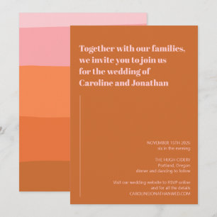 Invitation Mariage moderne Pink Orange Terracotta Art Stripes