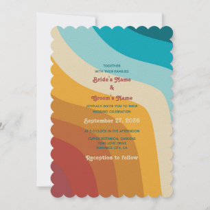 Invitation Mariage moderne Retro 70 coloré Rainbow Waves