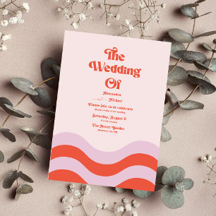 Invitation Mariage Moderne Rétro avec Typographie Rose et Ora