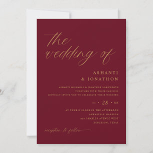 Invitation Mariage Moderne Romantique en Bourgogne et Or