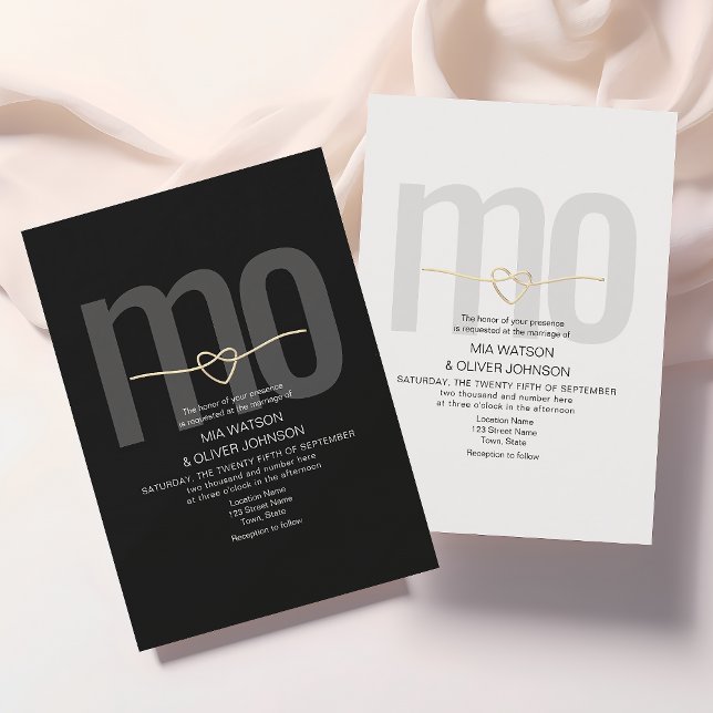 Invitation Mariage Moderne Romantique Noir et Blanc (Créateur téléchargé)