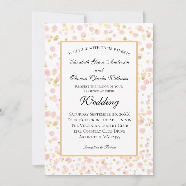 Invitation Mariage moderne rose or (Devant)