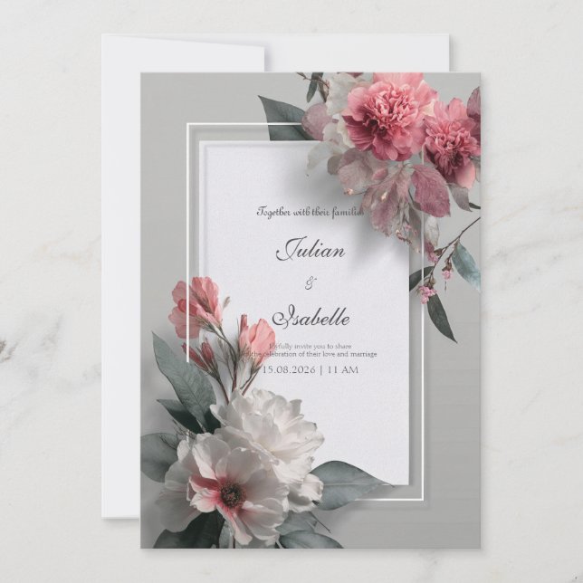 Invitation Mariage moderne rose pâle (Devant)