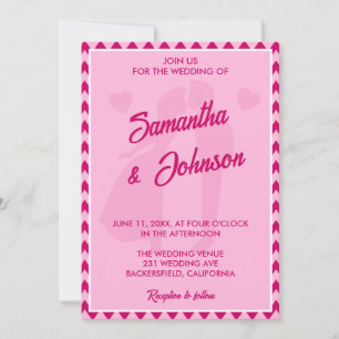 Invitation Mariage Moderne Rose Pâle à Rayures Chevron