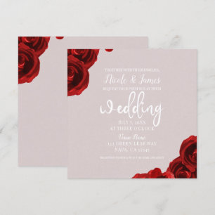 Invitation Mariage Moderne Roses Aquarelle Rouge Blush Taupe