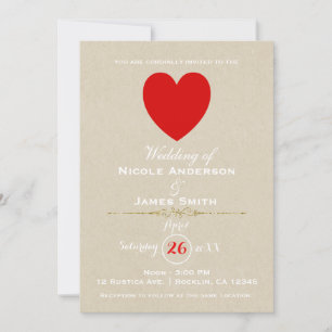 Invitation Mariage moderne rouge de Papier d'emballage
