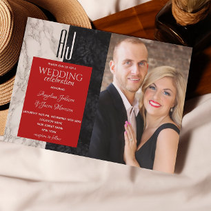 Invitation Mariage moderne rouge noir et blanc