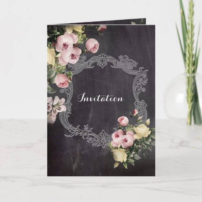 Invitation mariage moderne rustique fleurs vintage tableau no (Devant)