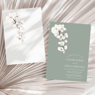 Invitation Mariage moderne Sage Vert Orchidées Blanches