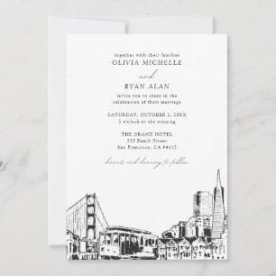 Invitation Mariage moderne San Francisco Skyline Noir & Blanc