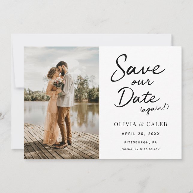 Invitation Mariage moderne Sauvez notre date à nouveau (Devant)