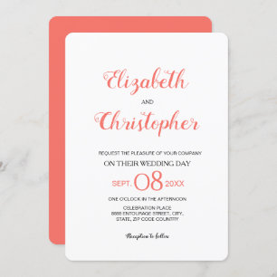 Invitation Mariage moderne Script Coral couleur