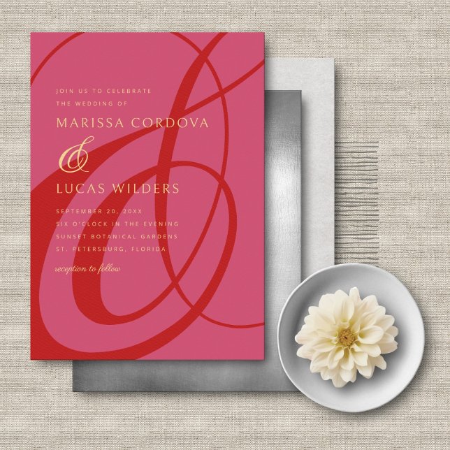 Invitation Mariage moderne Script rouge rose (Créateur téléchargé)