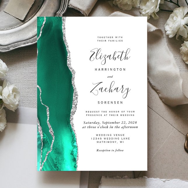 Invitation Mariage moderne Seafoam Green Silver Agate (Créateur téléchargé)