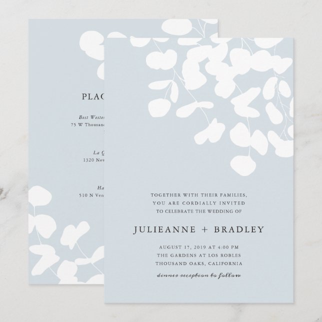 Invitation Mariage moderne Silver Mist Eucalyptus (Devant / Derrière)