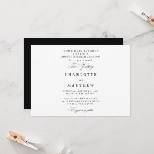 Invitation Mariage Moderne Simple des Deux Parents Noir & Bla