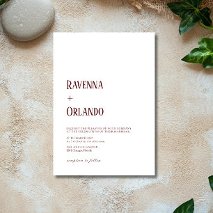 Invitation Mariage Moderne Simple Minimaliste Bourgogne & Bla