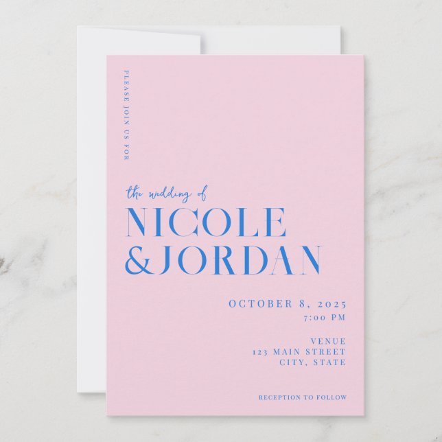 Invitation Mariage moderne simple rose (Devant)