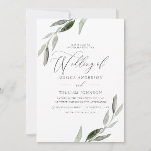Invitation Mariage moderne Sophistiqué Elégant Feuille Verte