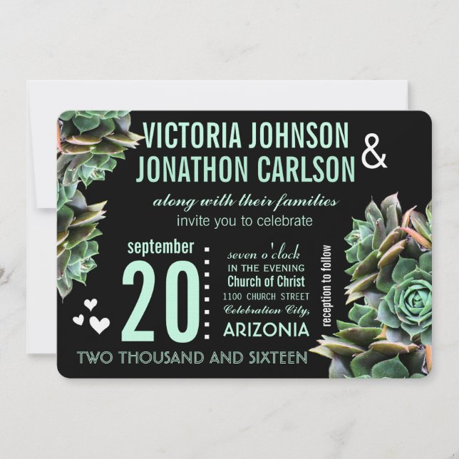 Invitation Mariage moderne Succulent Mint (Devant)