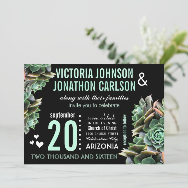 Invitation Mariage moderne Succulent Mint (Debout devant)