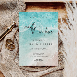 Invitation Mariage Moderne sur la Plage avec Aquarelle de la 
