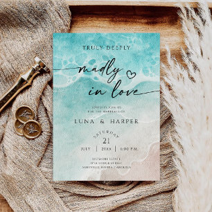 Invitation Mariage Moderne sur la Plage avec Aquarelle de la 