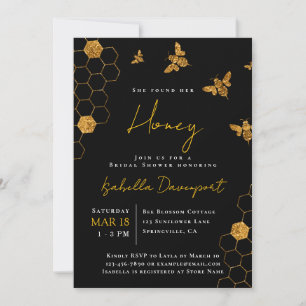 Invitation Mariage moderne sur le thème de l'abeille miel or 