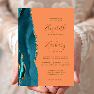 Invitation Mariage Moderne Teal Or Agate Tangerine