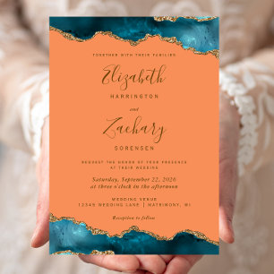 Invitation Mariage Moderne Teal Or Agate Tangerine