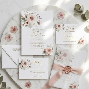 Invitation Mariage Moderne Tendance Fard à Joues Rose Poussié