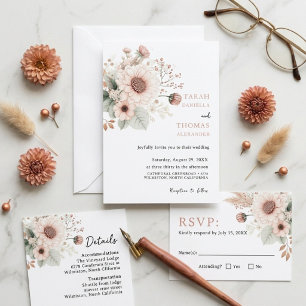 Invitation Mariage Moderne Tendance Rouge Poussiéreux Rose Fa