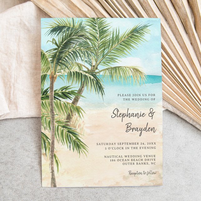 Invitation Mariage moderne Tropical Beach Palm Tree (Créateur téléchargé)