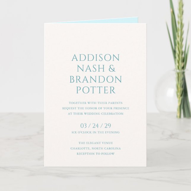 Invitation Mariage moderne Turquoise élégant (Devant)