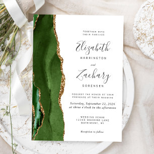Invitation Mariage Moderne Vert Chasseur Agate Or