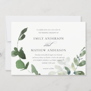 INVITATION MARIAGE MODERNE VERT EUCALYPTUS FOLIAGE EAU COULEU