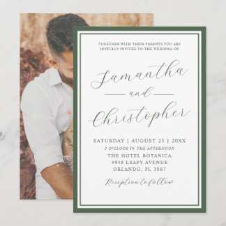 Invitation Mariage Moderne Vert Sauge Écriture & Botanique