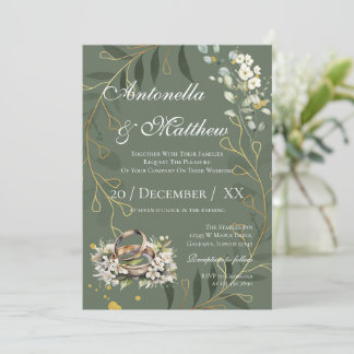 Invitation Mariage Moderne Vert Sauge et Blanc